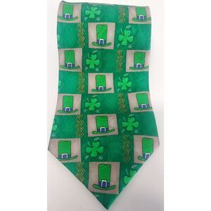 Fling Necktie St. Patricks Day Shamrock Leprechaun Hat 100% Silk Emerald Grn Tie